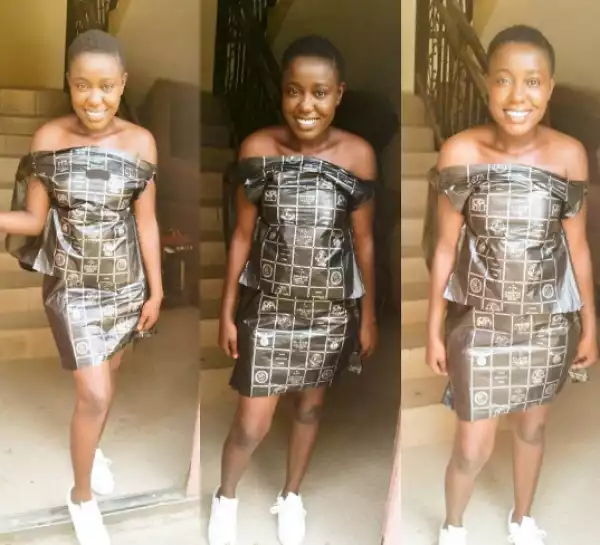 Check out the outfit this Nigerian girl made with nylon bags